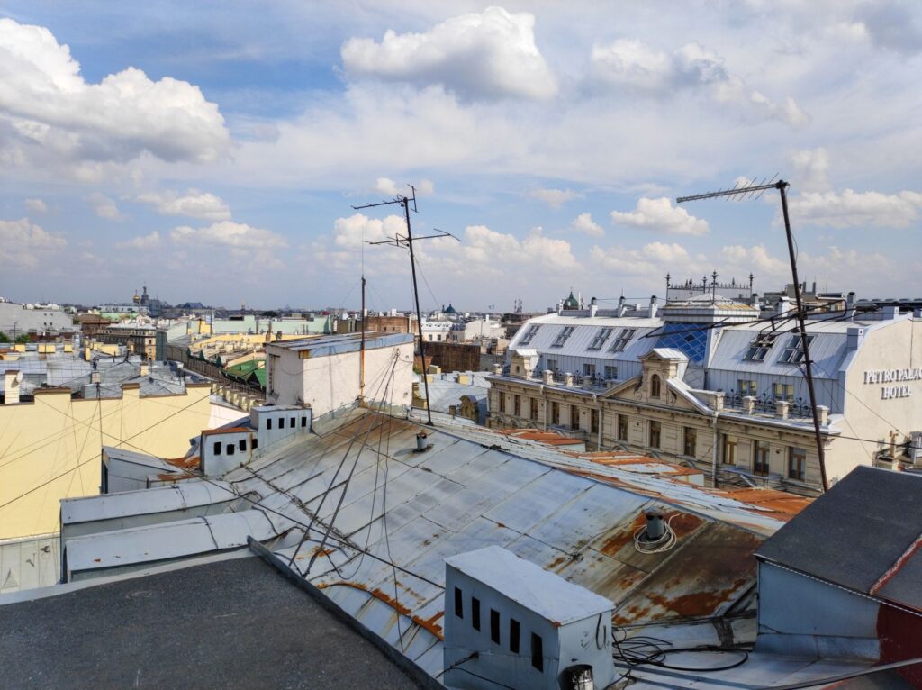 City rooftops at golden hour