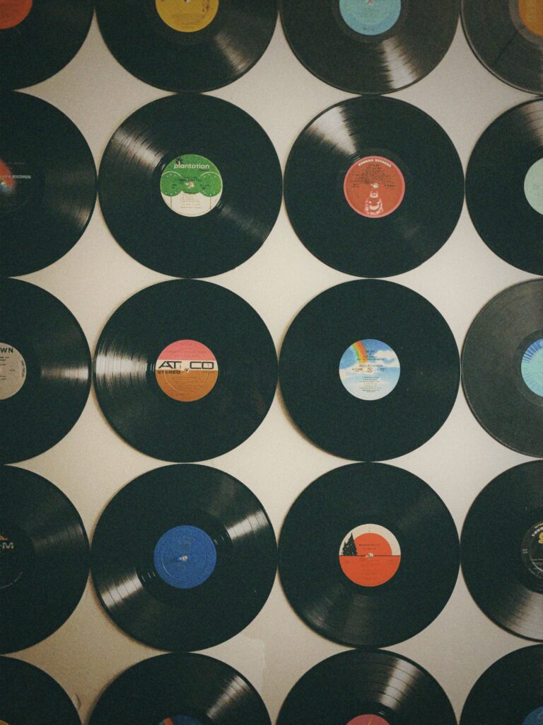 Wall of vinyl records